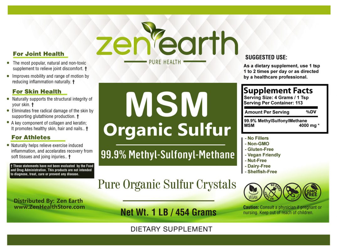 Organic Pure Sulfur MSM 1 lb Zen Earth